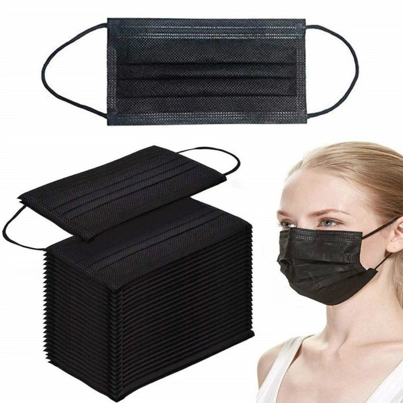 Adult Disposable Flat Civil Protective Mask Black Three-Layer Face Mask