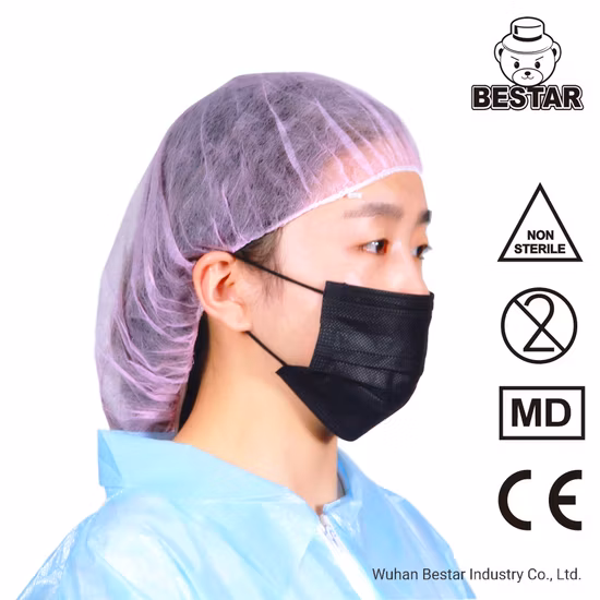 CE-zertifizierte Einweg-Vliesstoffmaske Typ Iir En14683 Bfe99% Chirurgische medizinische schwarze zivile Gesichtsmaske mit Ohrbügel China White List Lieferant
